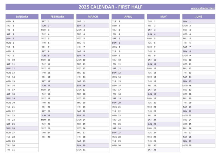 6 Month Printable Calendar 2025