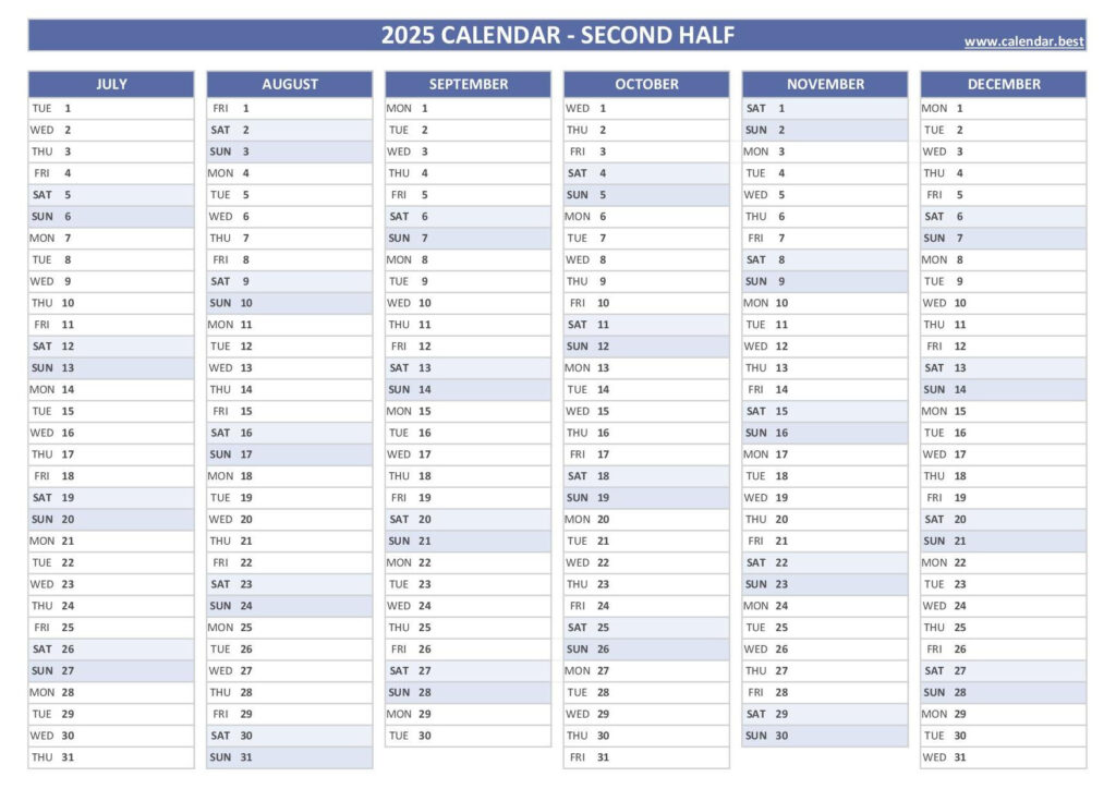 2025 Half Year Calendar To Print Intended For Half Page Calendar Printable 2025