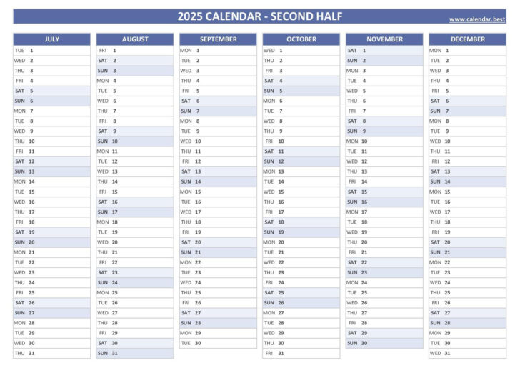 Half Page Calendar Printable 2025