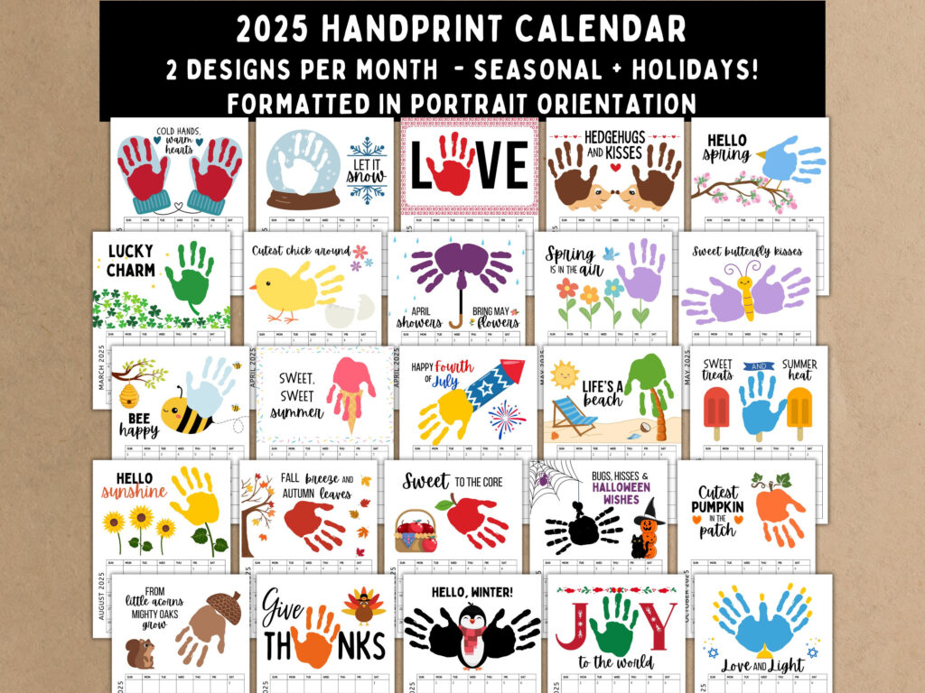 2025 Handprint Calendar Printable Handprint Craft Single Page Intended For Free Printable Handprint Calendar 2025