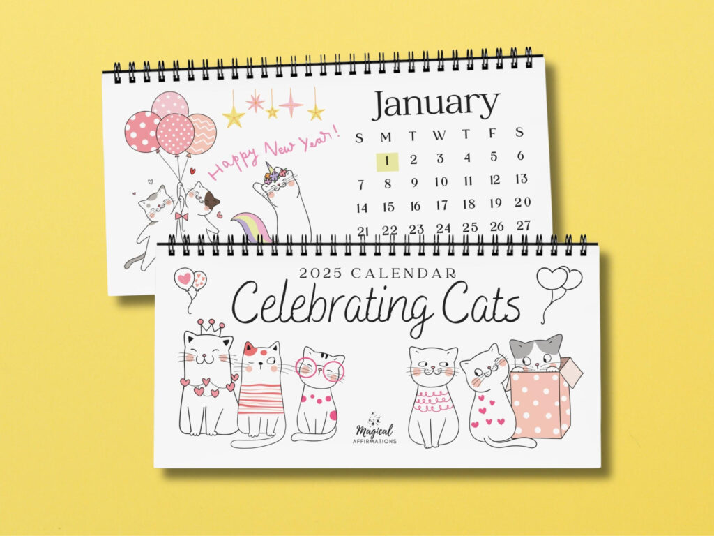 2025 Kids Cat Doodles Desk Calendar, Cute Kittens Celebrating Within Free Printable Cat Calendar 2025