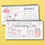 2025 Kids Cat Doodles Desk Calendar, Cute Kittens Celebrating Within Free Printable Cat Calendar 2025