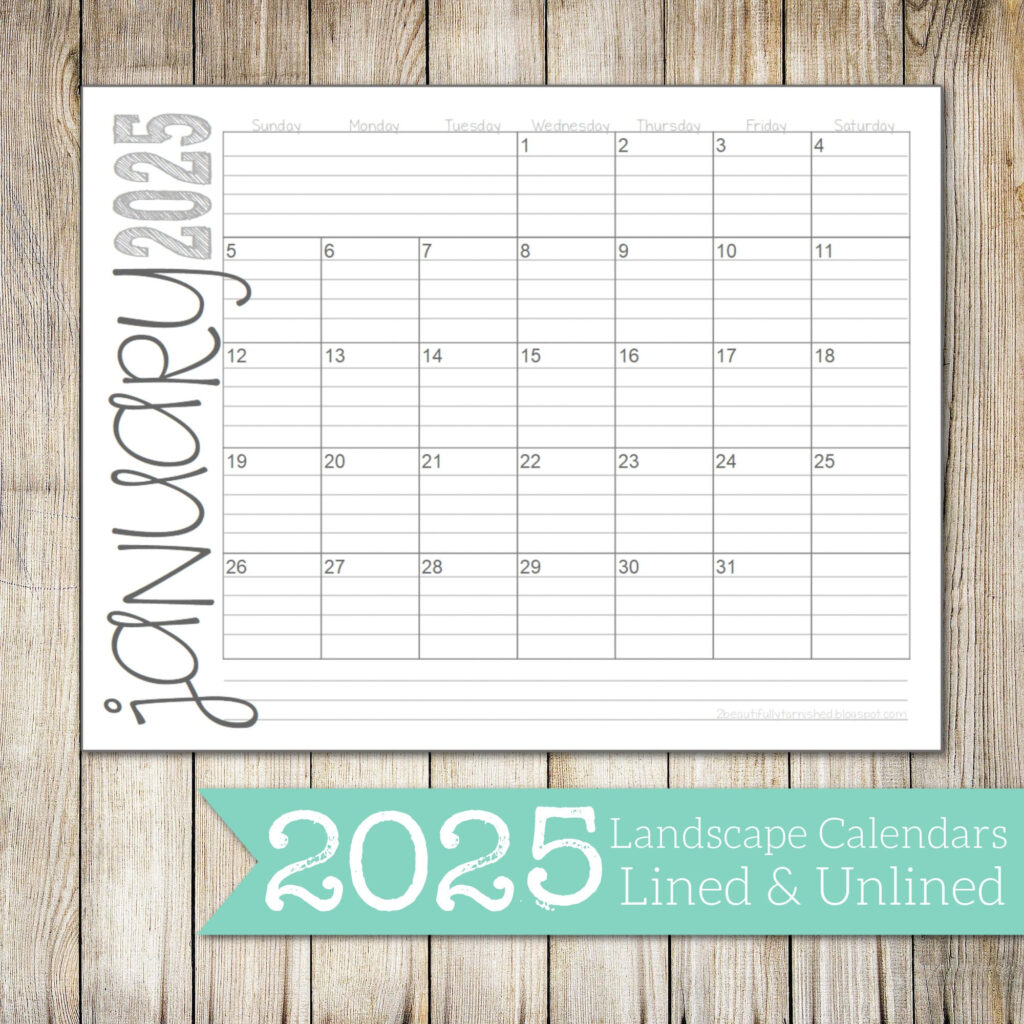 2025 Landscape Lined & Unlined Monthly Calendars 8.5X11 Landscape Intended For Printable Lined Calendar 2025