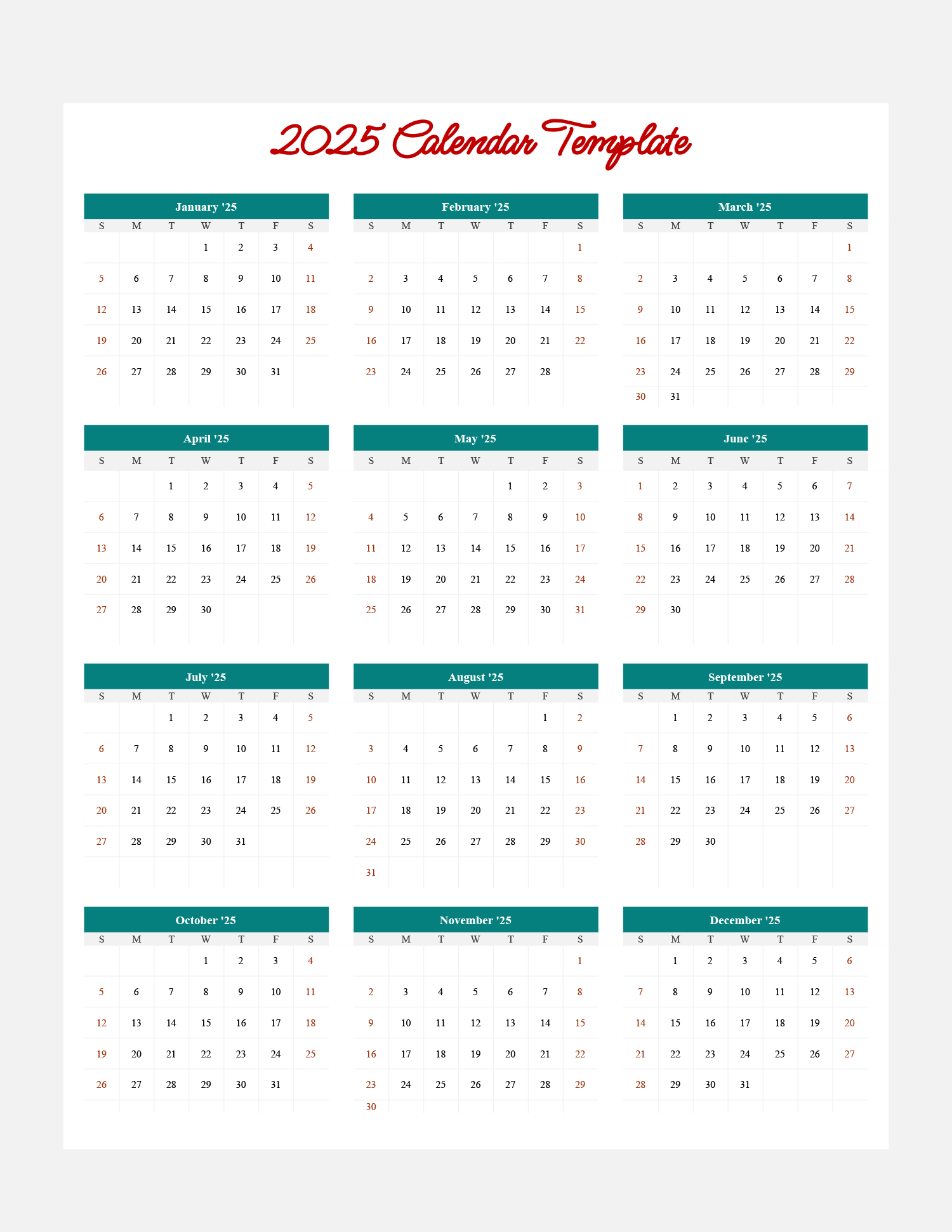 2025 Minimal Calendar Template - Google Sheets - Highfile regarding Google Printable Calendar 2025