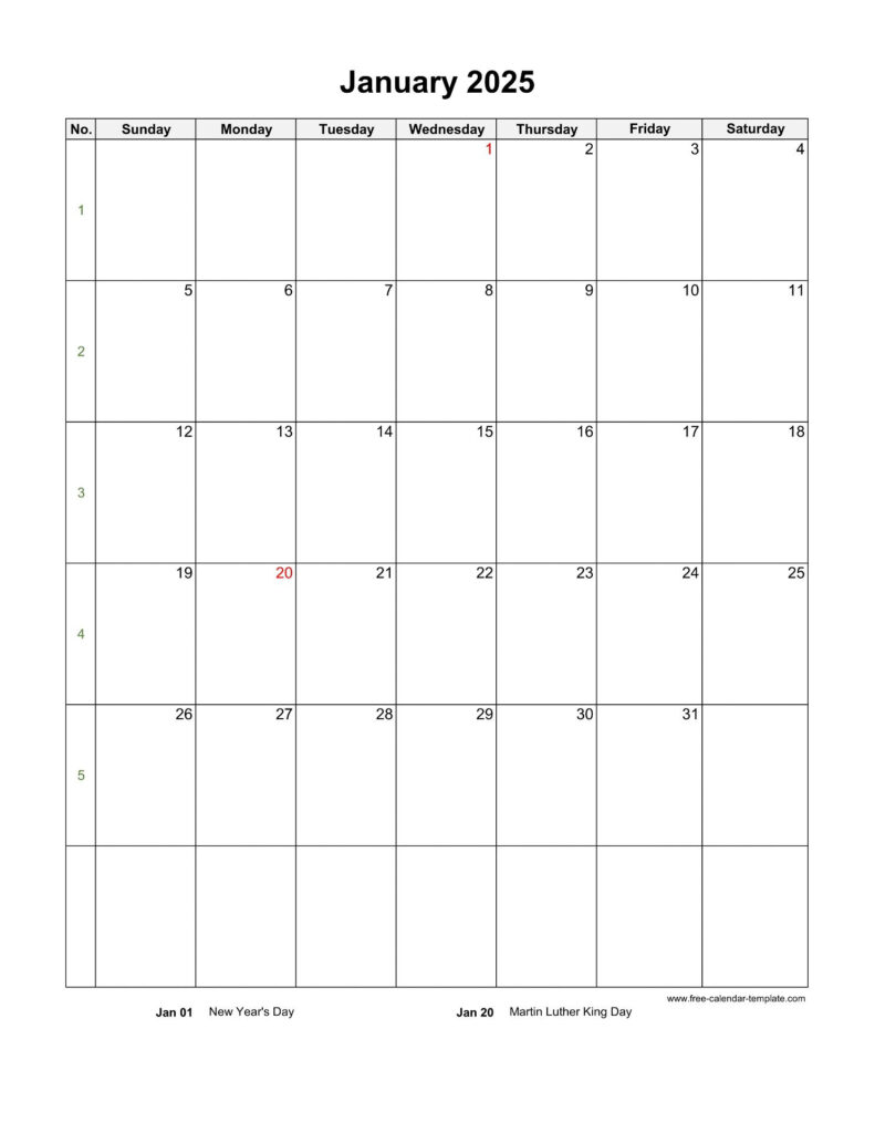 2025 Monthly Calendar (Blank Vertical Template) | Free Calendar For 2025 Monthly Calendar Printable Free Download