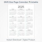 2025 Printable Calendar, 12 Months One Page Calendar, Wall In 2025 Calendar 1 Page Printable