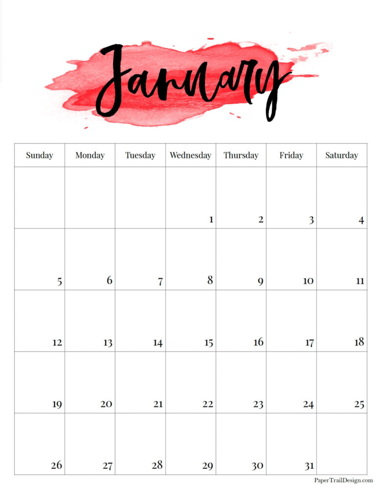 2025 Printable Calendar   Watercolor   Paper Trail Design Regarding 2025 Printable Vertical Calendar