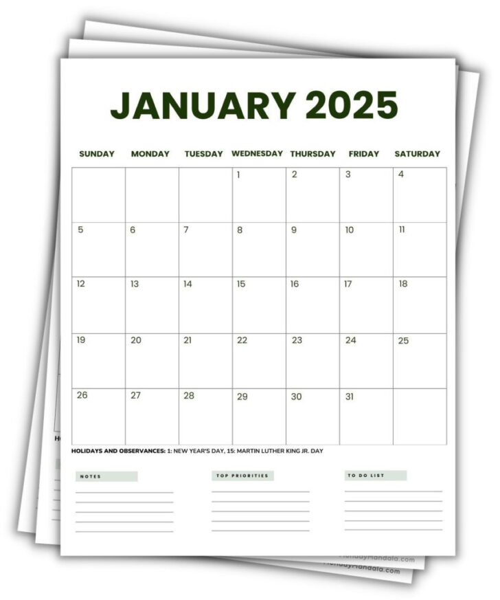 2025 Portrait Calendar Printable