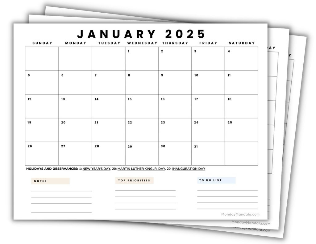 2025 Printable Calendars (56 Free Pdf Printables) for Printable Calendar 2025 with Notes Section