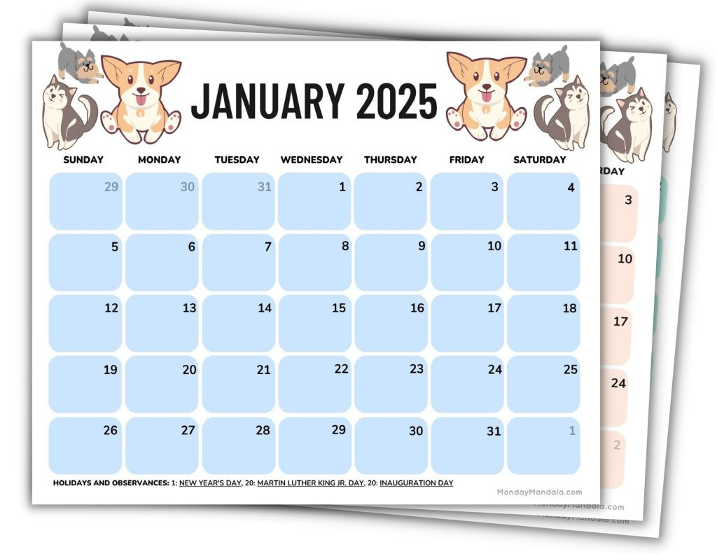 2025 Printable Calendars (56 Free Pdf Printables) throughout Printable Dog Calendar 2025