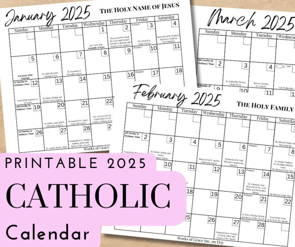 2025 Printable Catholic Monthly Calendar Liturgical Calendar With For 2025 Liturgical Calendar Printable