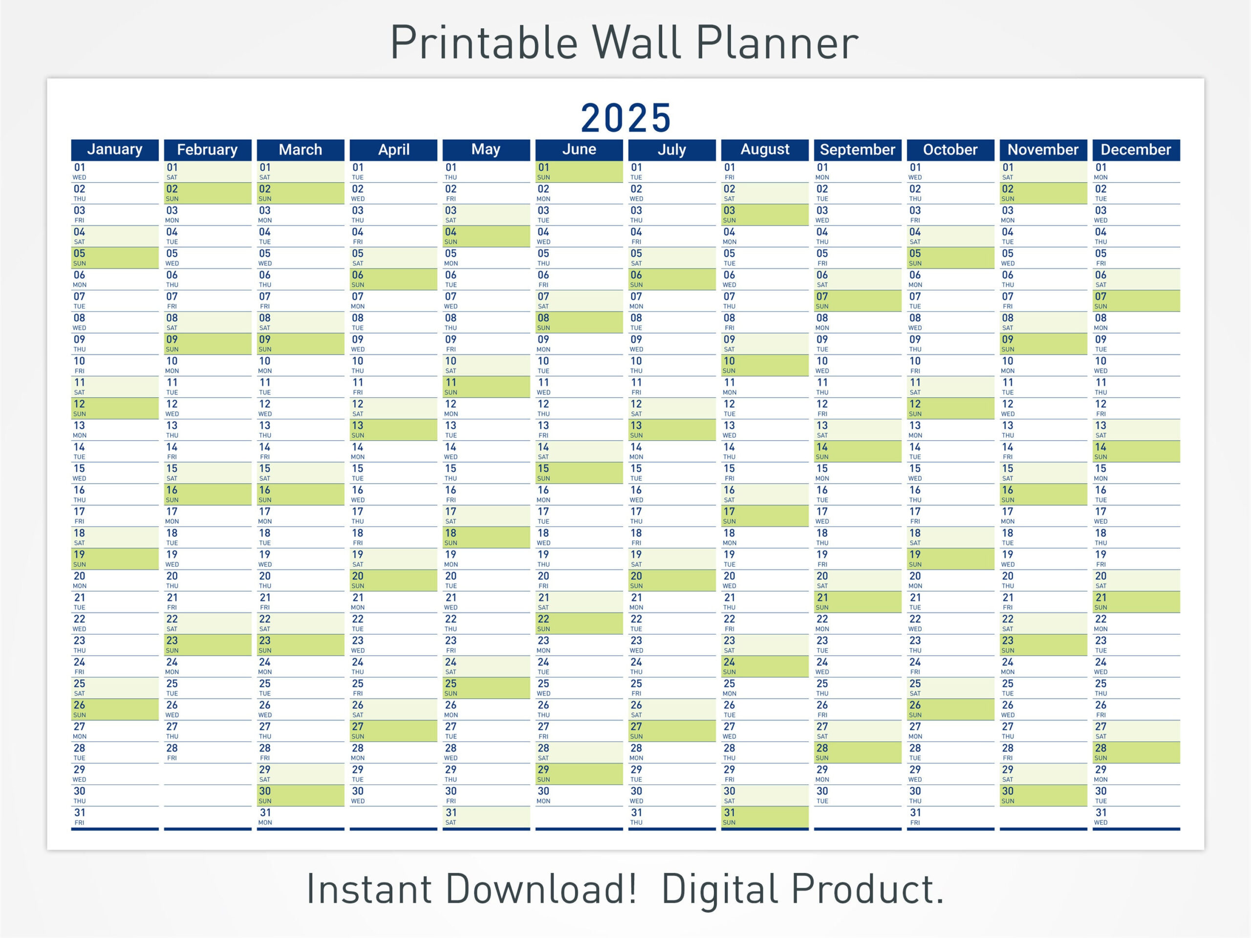 2025 Printable Wall Planner With Minimalist Design, Large Wall for Wall Calendar 2025 Printable