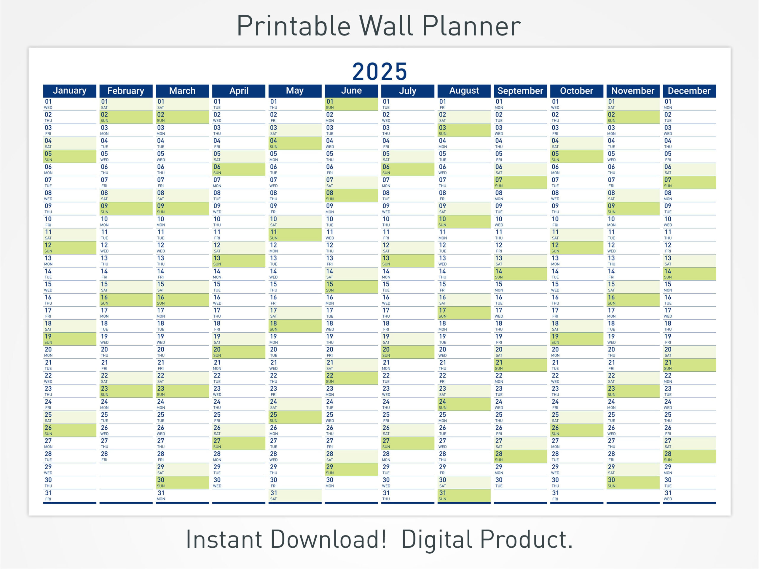 2025 Printable Wall Planner With Minimalist Design, Large Wall in Printable Wall Calendar 2025