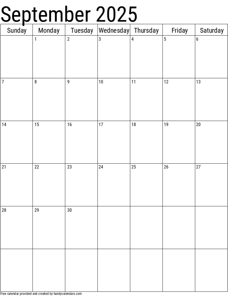 2025 September Calendars   Handy Calendars Pertaining To September 2025 Calendar Printable Vertical