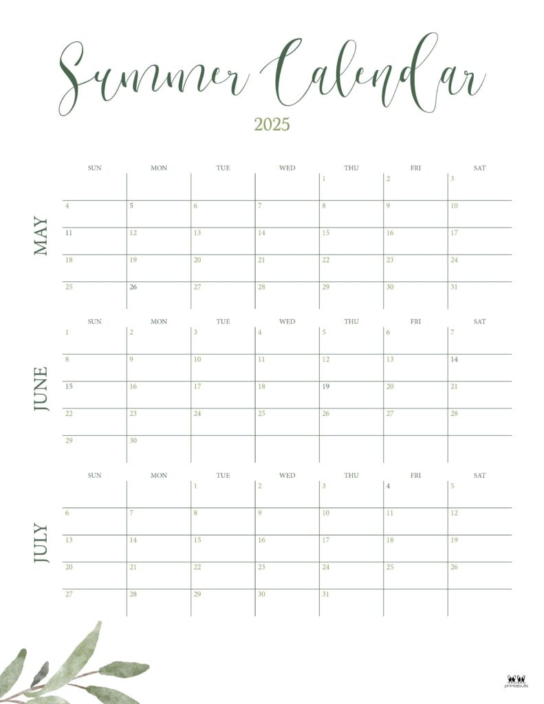 2025 Summer Calendars - 27 Free Printables | Printabulls for Summer Calendar Printable 2025