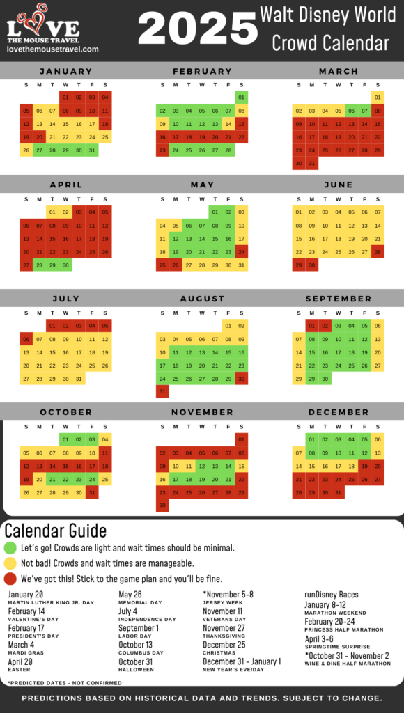 2025 Walt Disney World Crowd Calendar | Love The Mouse Travel Inside Printable Disney Calendar 2025