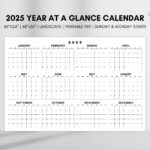 2025 Year At A Glance Calendar, Large Horizontal 2025 Calendar For 2025 At A Glance Calendar Printable