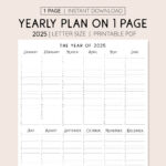 2025 Year At A Glance, Instant Download, Yearly Overview In Printable Calendar Planner 2025