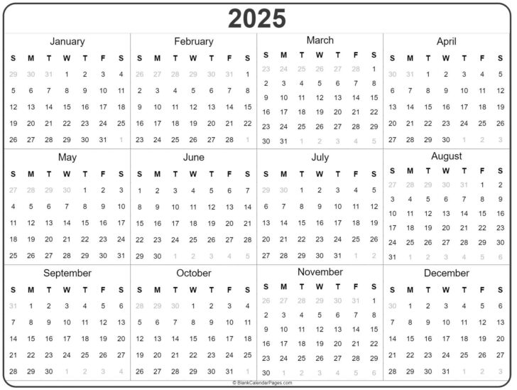 Printable Yearly Calendar 2025 Free