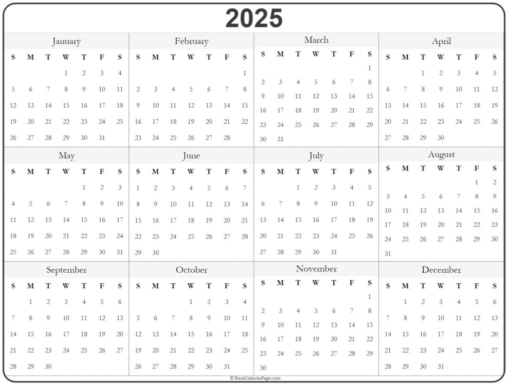 2025 Year Calendar | Yearly Printable For Year Calendar 2025 Printable