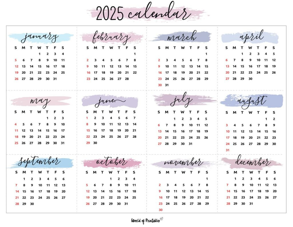 2025 Year Calendars - 70 Best Printables - World Of Printables for Aesthetic 2025 Calendar Printable