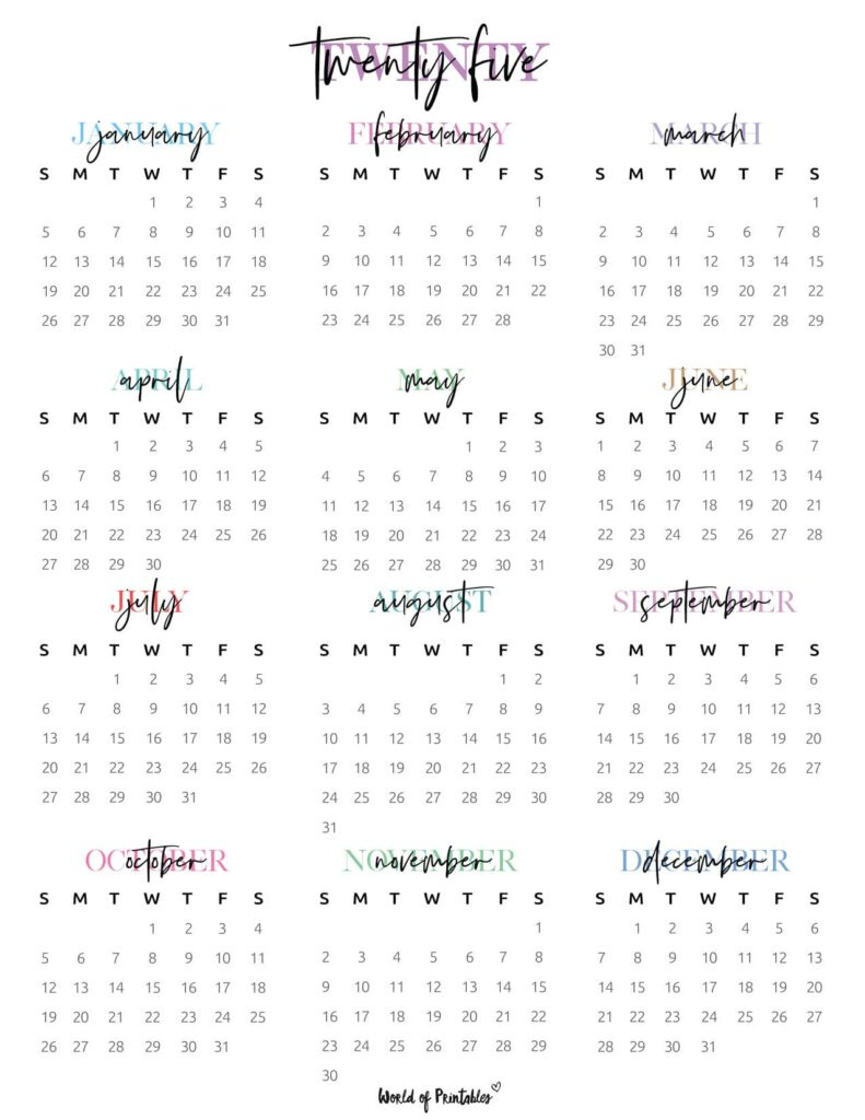 2025 Year Calendars - 70 Best Printables - World Of Printables regarding Free Calendar Printables 2025