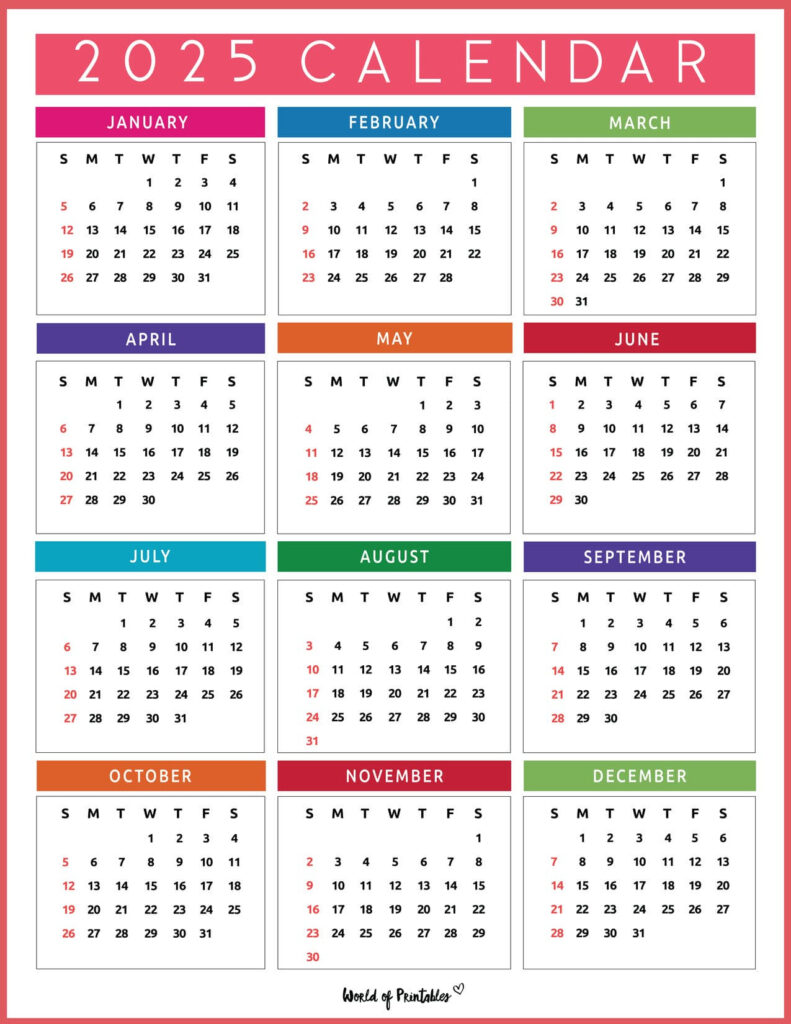 2025 Year Calendars   70 Best Printables   World Of Printables Throughout Printable 2025 Calendar By Year