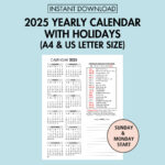 2025 Yearly Calendar With Holidays 2025 Yearly Overview Printable Regarding 2025 Calendar With Religious Holidays Printable