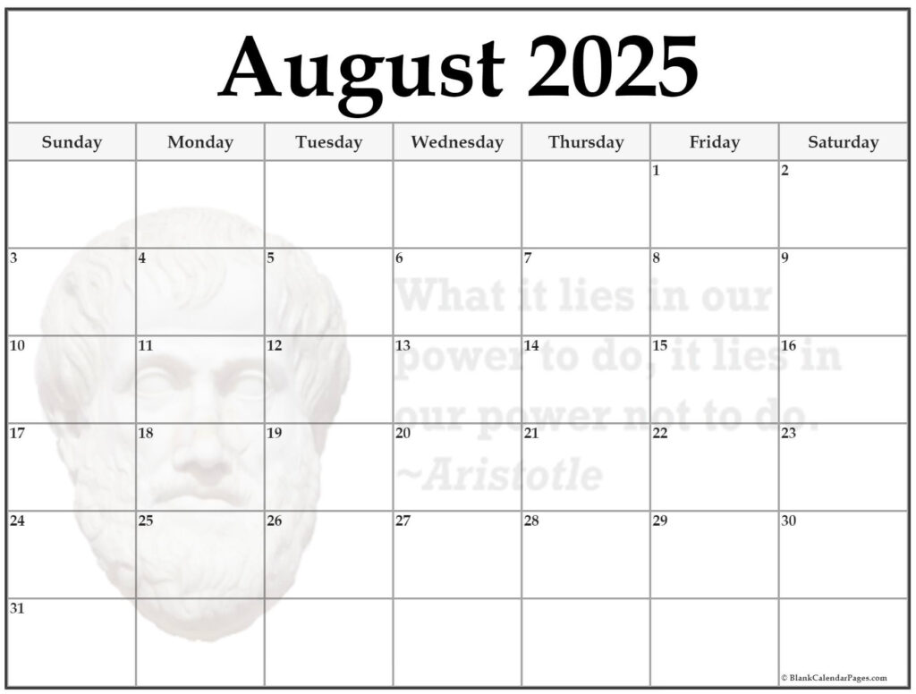 24+ August 2025 Quote Calendars For Blank Printable Calendar August 2025