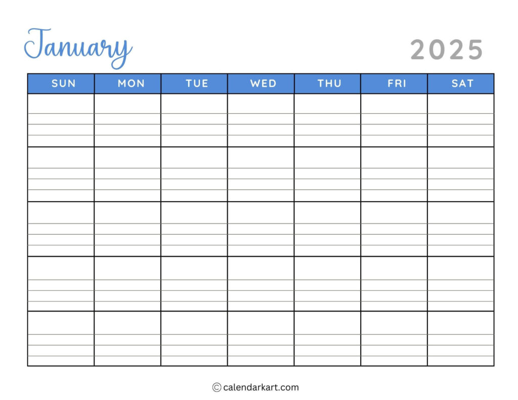 40+ Printable January 2025 Calendars | Free Pdf   Calendarkart For Printable 2025 Calendar With Lines