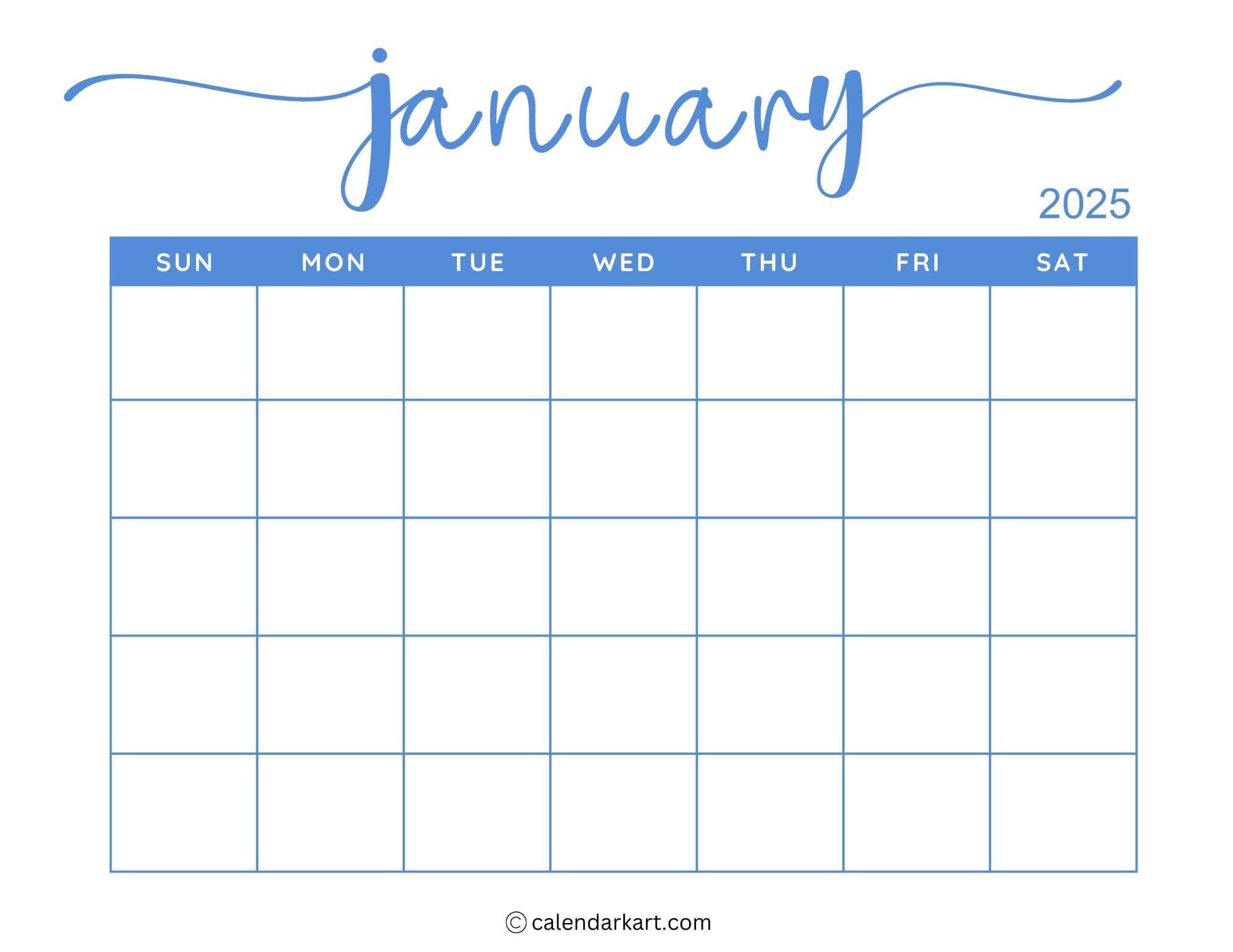 40+ Printable January 2025 Calendars | Free Pdf - Calendarkart for Printable Calendar 2025 Blank