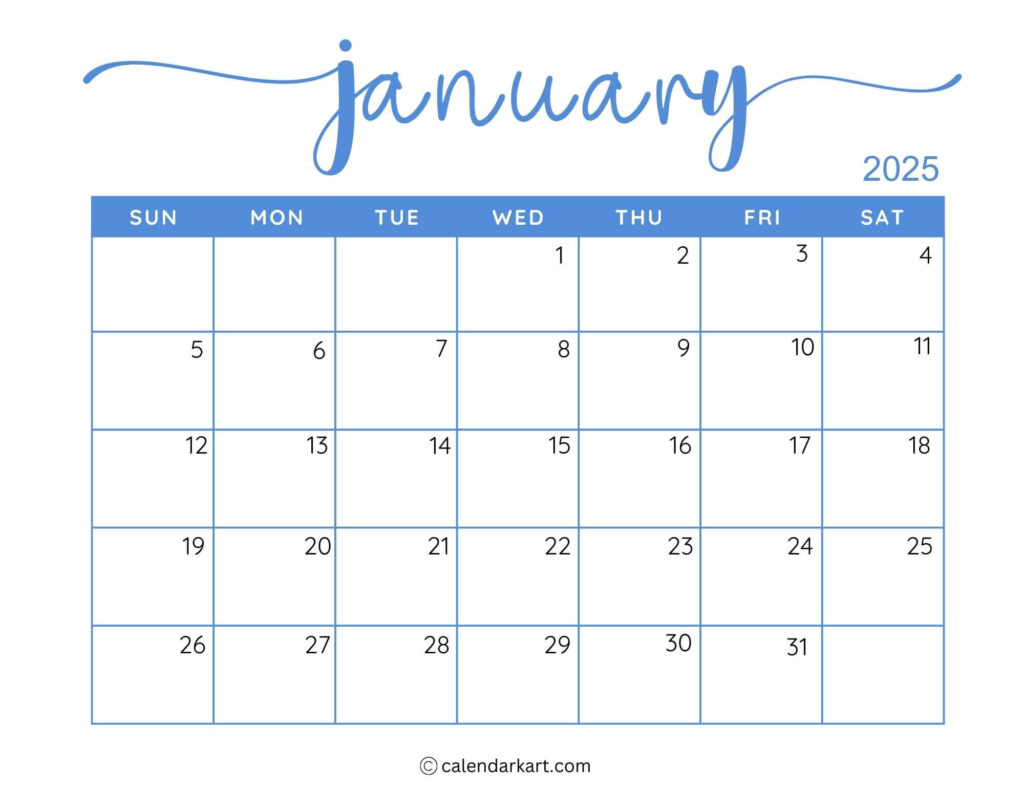 40+ Printable January 2025 Calendars | Free Pdf   Calendarkart For Printable Calendar 2025 Monday Start