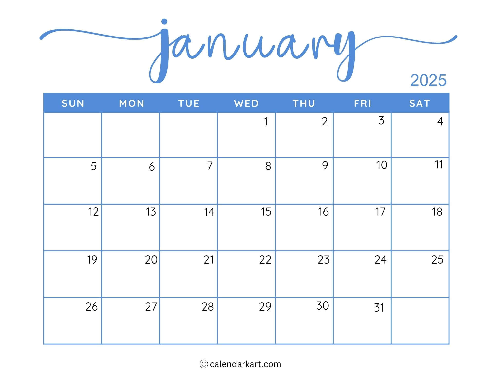 40+ Printable January 2025 Calendars | Free Pdf - Calendarkart for Printable Calendar 2025 Monday Start