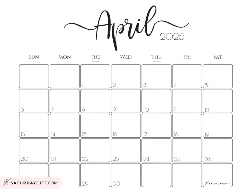 April 2025 Calendar - 20 Cute &amp;amp; Free Printables | Saturdaygift for April 2025 Calendar Free Printable