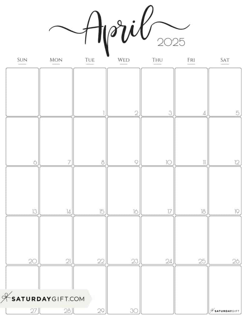 April 2025 Calendar - 20 Cute &amp;amp; Free Printables | Saturdaygift pertaining to April 2025 Calendar Printable Vertical