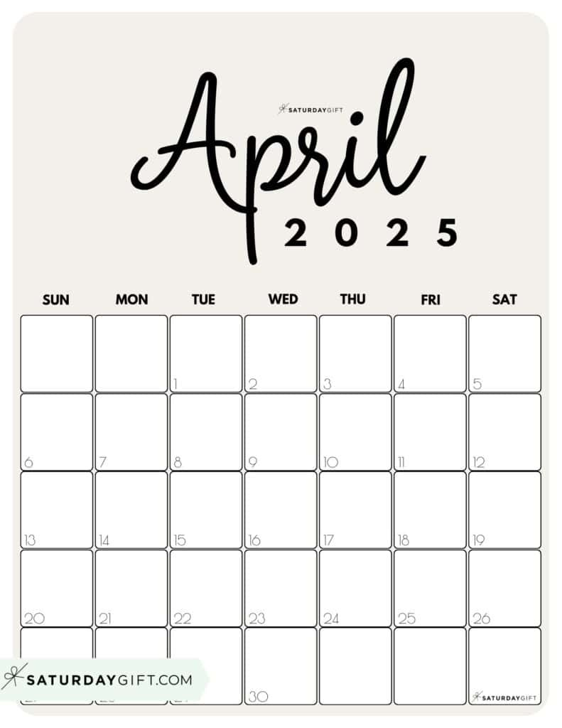 April 2025 Calendar - 20 Cute &amp;amp; Free Printables | Saturdaygift with April 2025 Calendar Printable Vertical