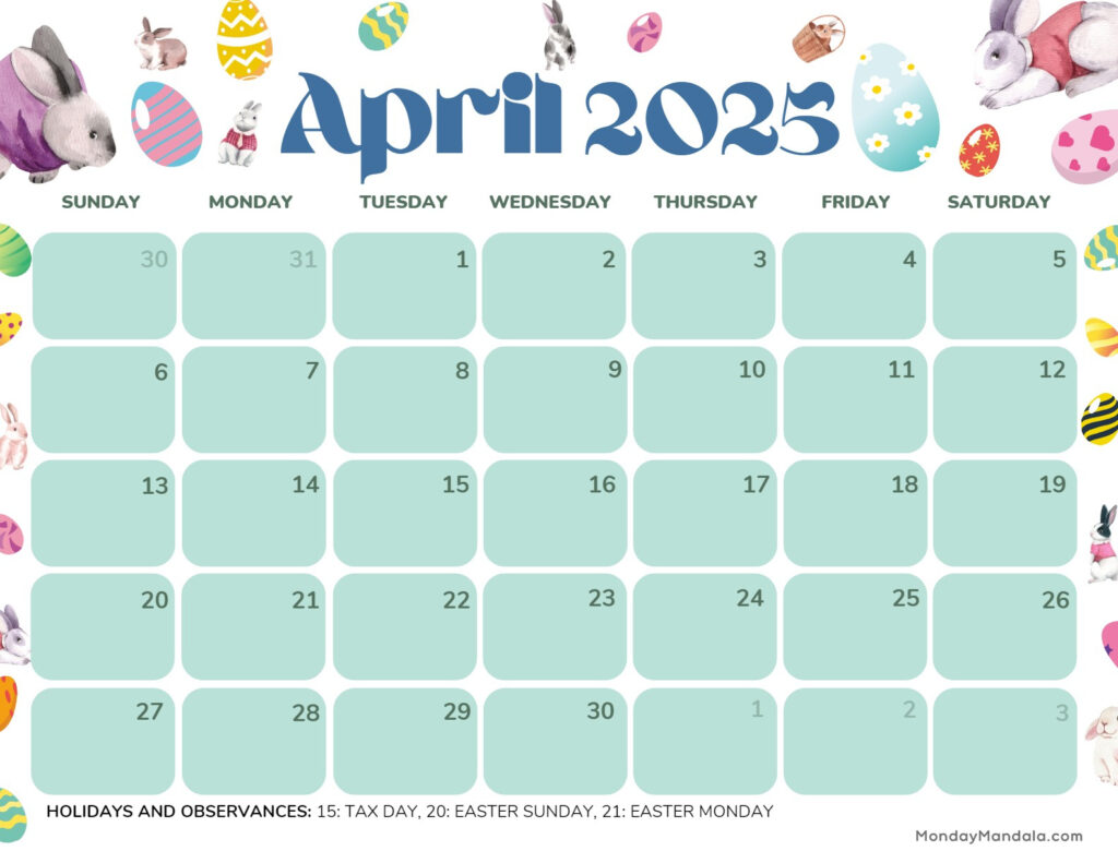 April 2025 Calendar (52 Free Pdf Printables) In Free April 2025 Printable Calendar