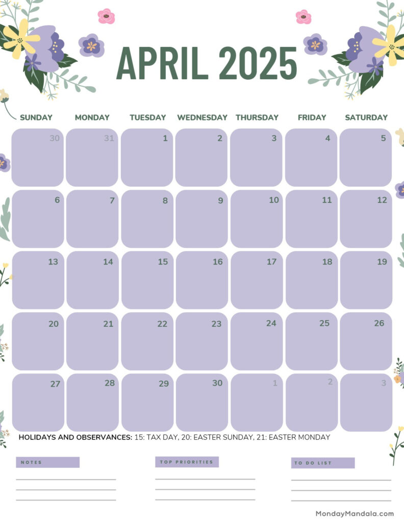 April 2025 Calendar (52 Free Pdf Printables) Intended For April 2025 Calendar Printable Vertical