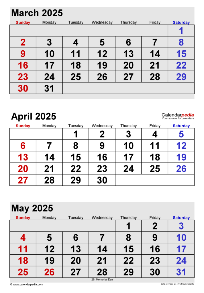 April 2025 Calendar | Templates For Word, Excel And Pdf For March April May Calendar 2025 Printable