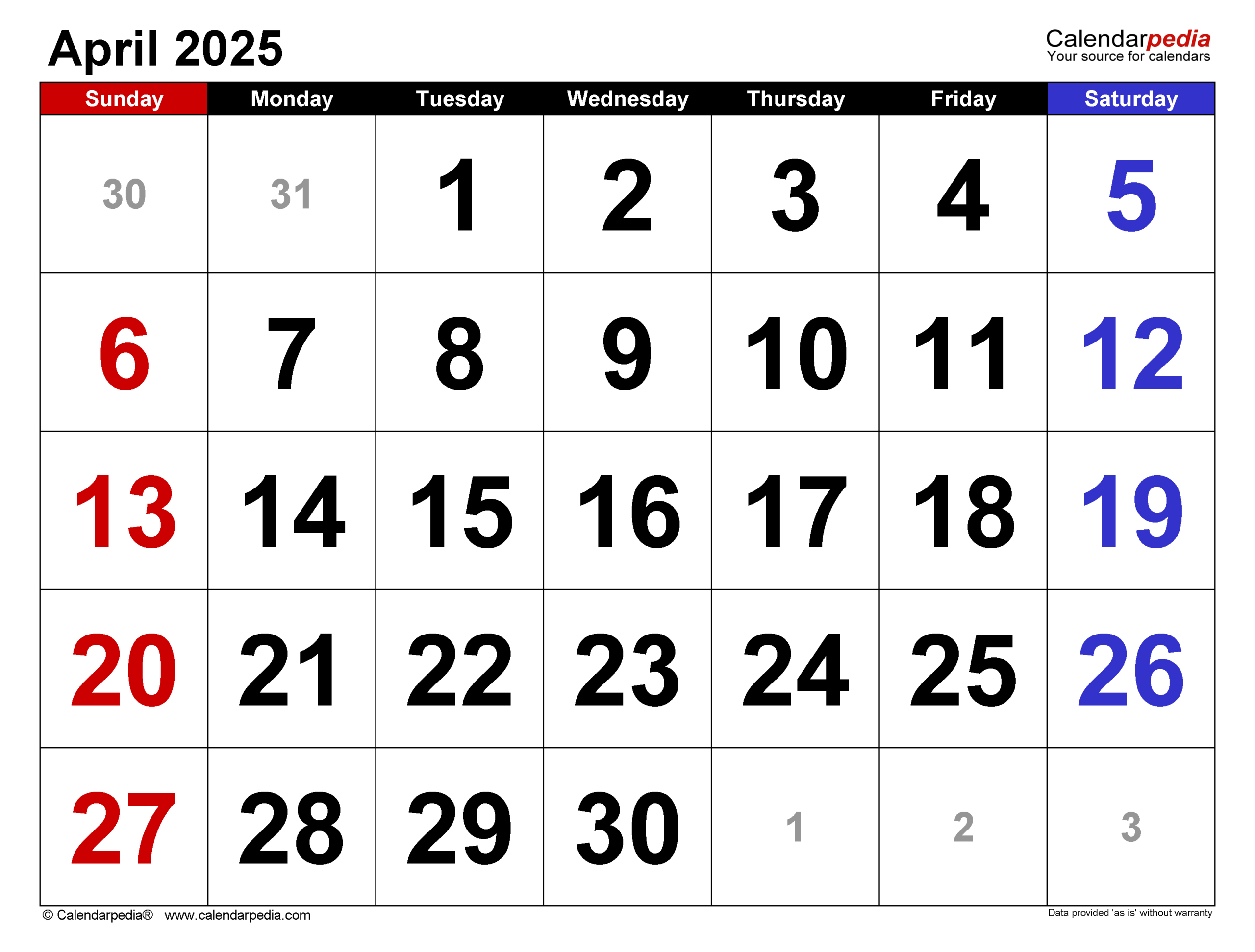 April 2025 Calendar | Templates For Word, Excel And Pdf in Printable Calendar For April 2025