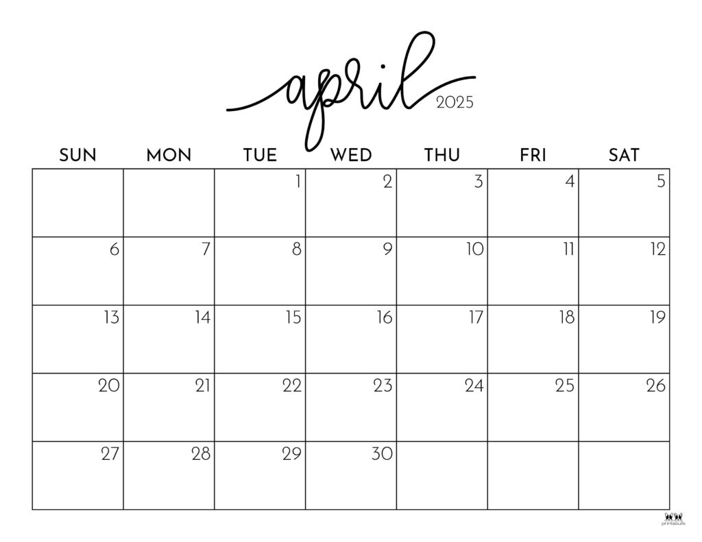 April 2025 Calendars - 107 Free Printables | Printabulls for April 2025 Calendar with Holidays Printable Free