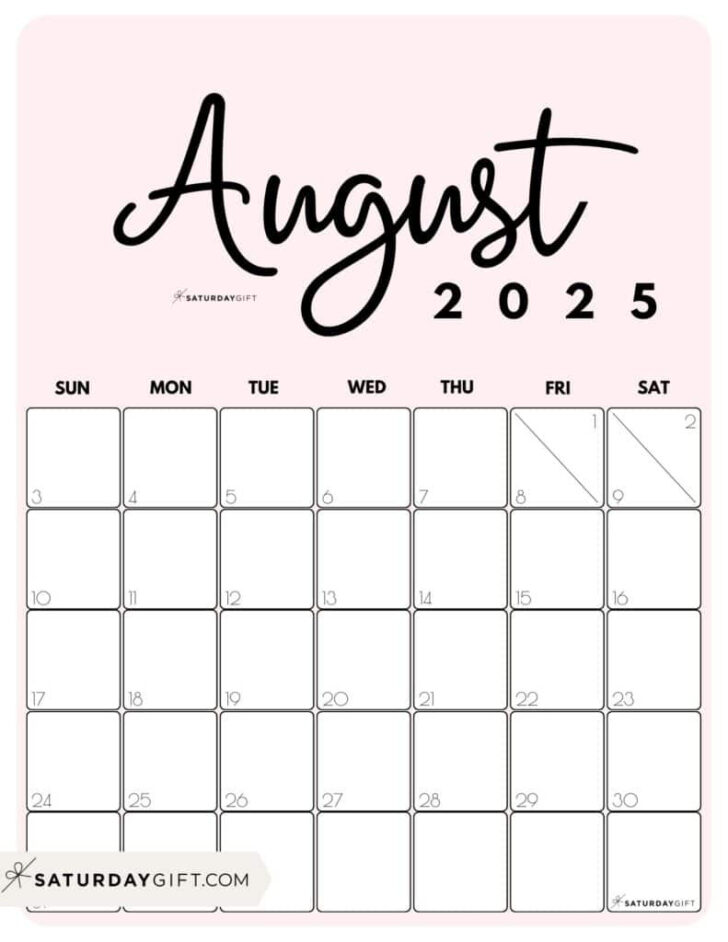 August 2025 Calendar Printable Vertical