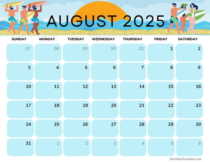 August 2025 Calendar with Holidays Printable