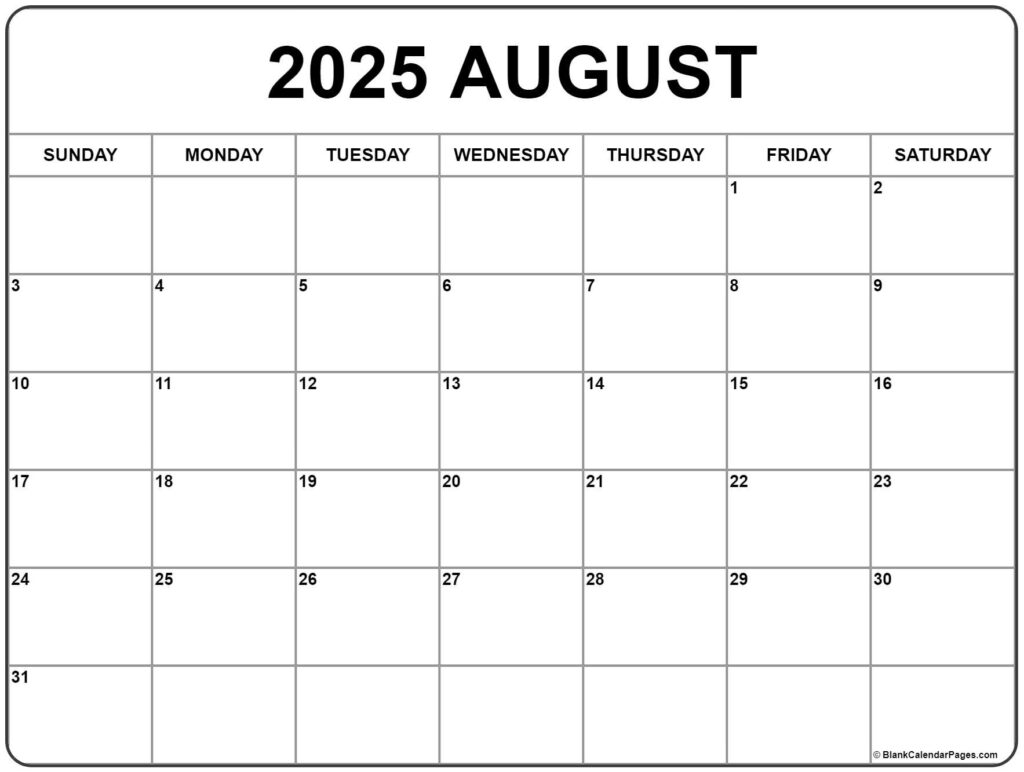 August 2025 Calendar | Free Printable Calendars Pertaining To Free Printable Calendar August 2025 To July 2025