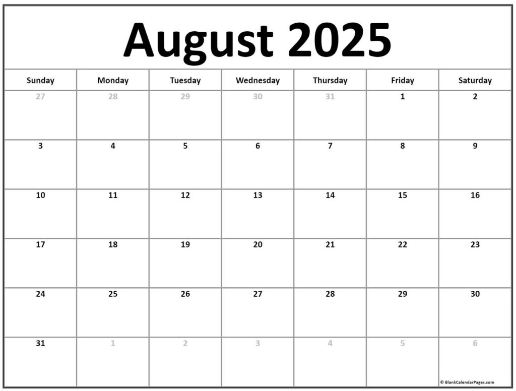 August 2025 Calendar | Free Printable Calendars Throughout Printable Calendar August 2025 May 2025