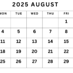 August 2025 Calendar Printable Pdf Template With Holidays In Blank August Calendar 2025 Printable