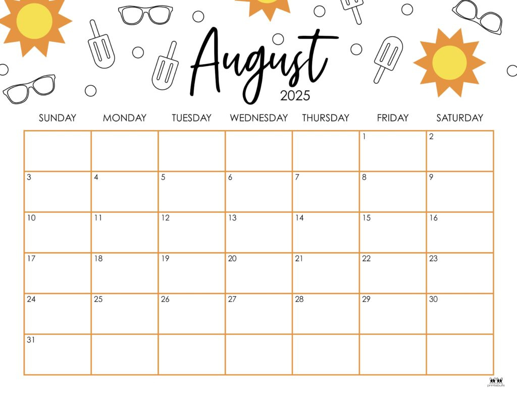 August 2025 Calendars - 107 Free Printables | Printabulls for August 2025 Printable Calendar Free