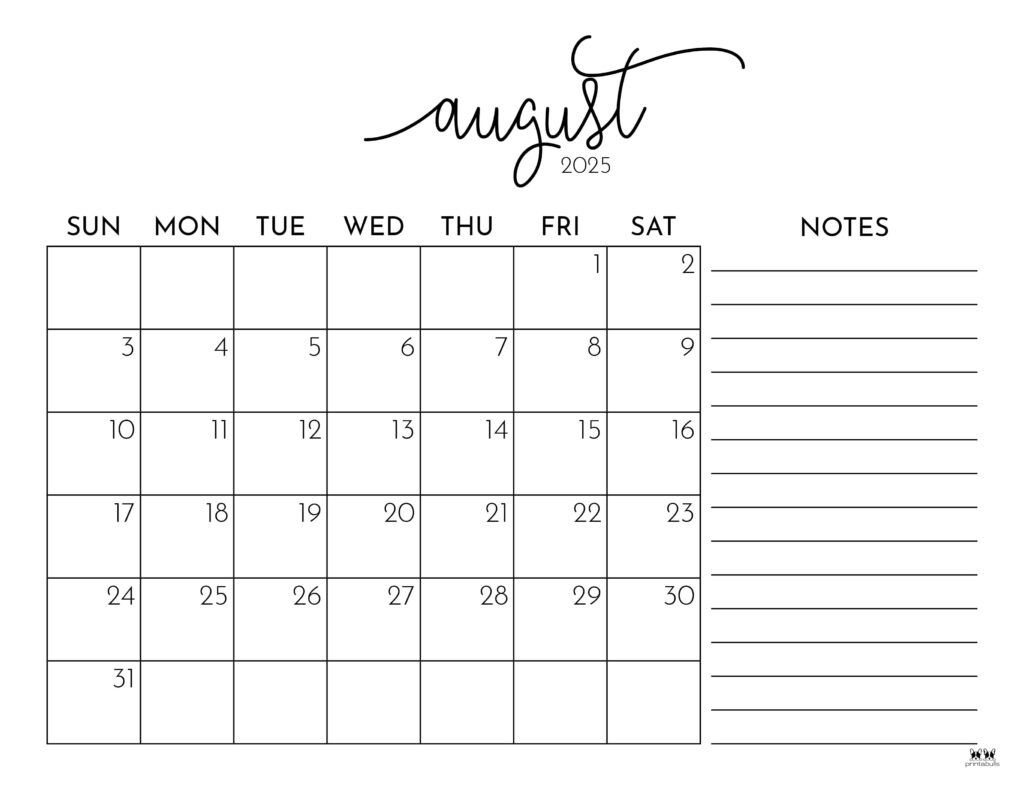 August 2025 Calendars - 107 Free Printables | Printabulls intended for August 2025 Printable Calendar Free