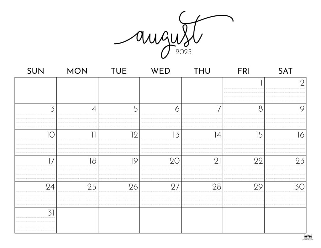 August 2025 Calendars - 107 Free Printables | Printabulls with regard to Calendar Printable August 2025