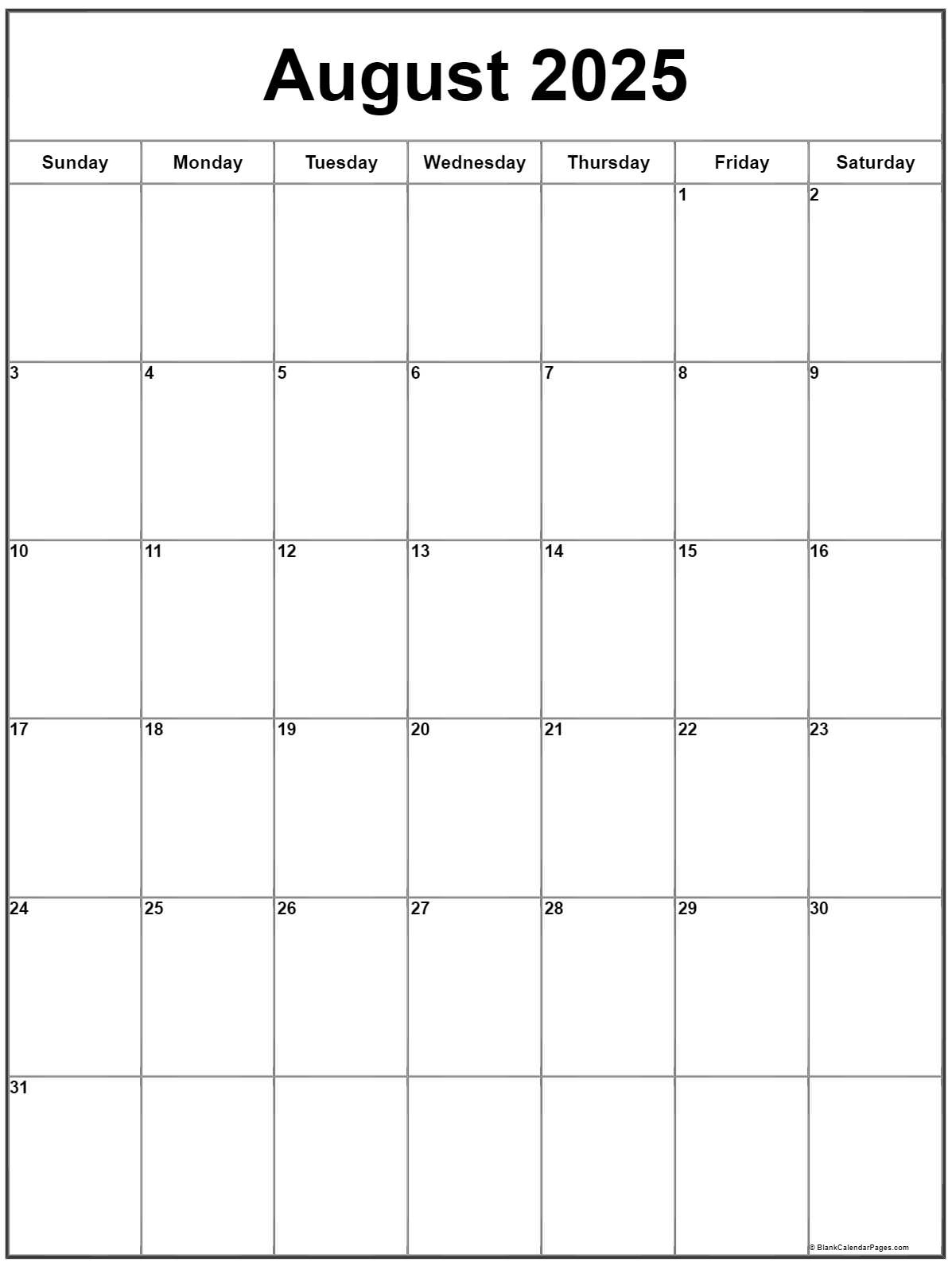 August 2025 Vertical Calendar | Portrait for August 2025 Calendar Printable Vertical